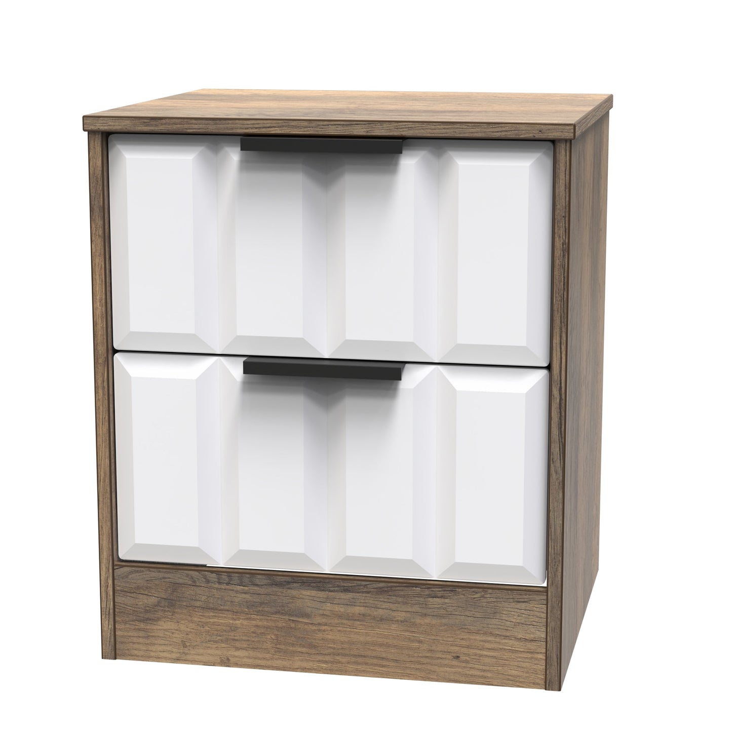 New York C Bedside Table White & Vintage Oak 2 Drawers 45cm