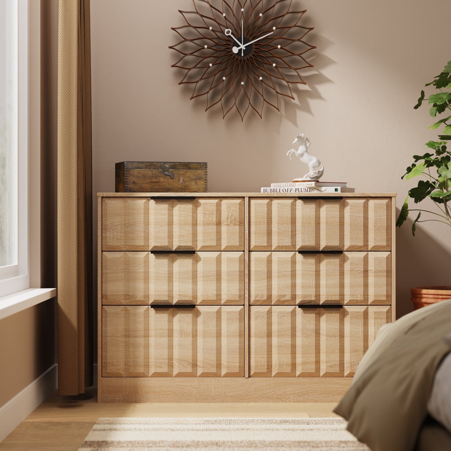 New York C Large Chest of Drawers Light Oak 6 Drawers 115cm
