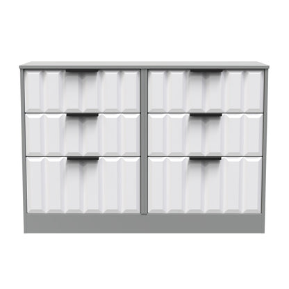 New York C Large Chest of Drawers White & Grey 6 Drawers 115cm