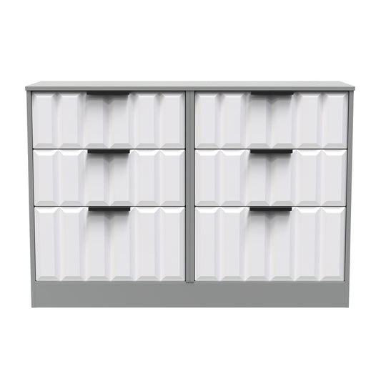 New York C Large Chest of Drawers White & Grey 6 Drawers 115cm