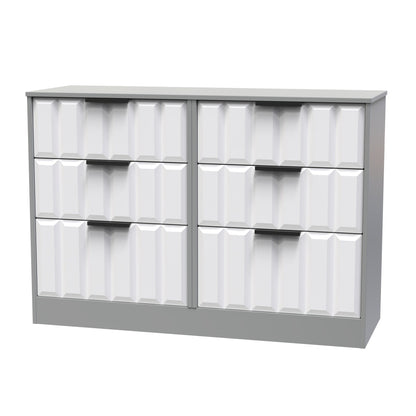 New York C Large Chest of Drawers White & Grey 6 Drawers 115cm