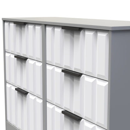 New York C Large Chest of Drawers White & Grey 6 Drawers 115cm