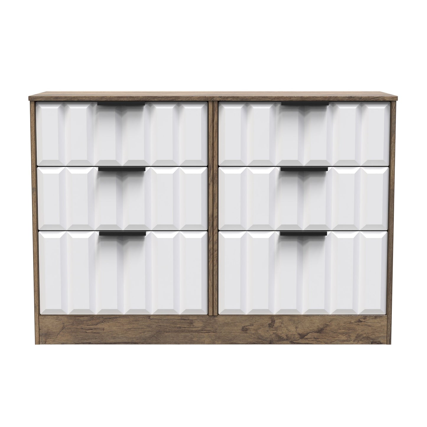New York C Large Chest of Drawers White & Vintage Oak 6 Drawers 115cm