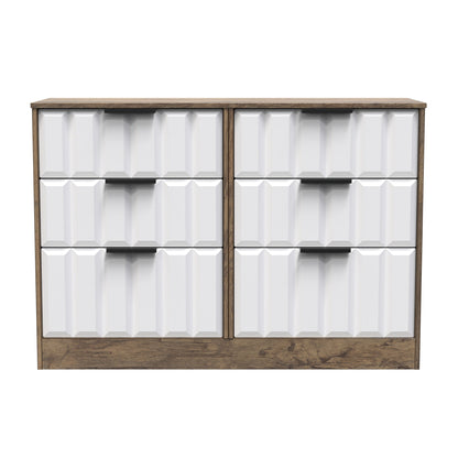 New York C Large Chest of Drawers White & Vintage Oak 6 Drawers 115cm