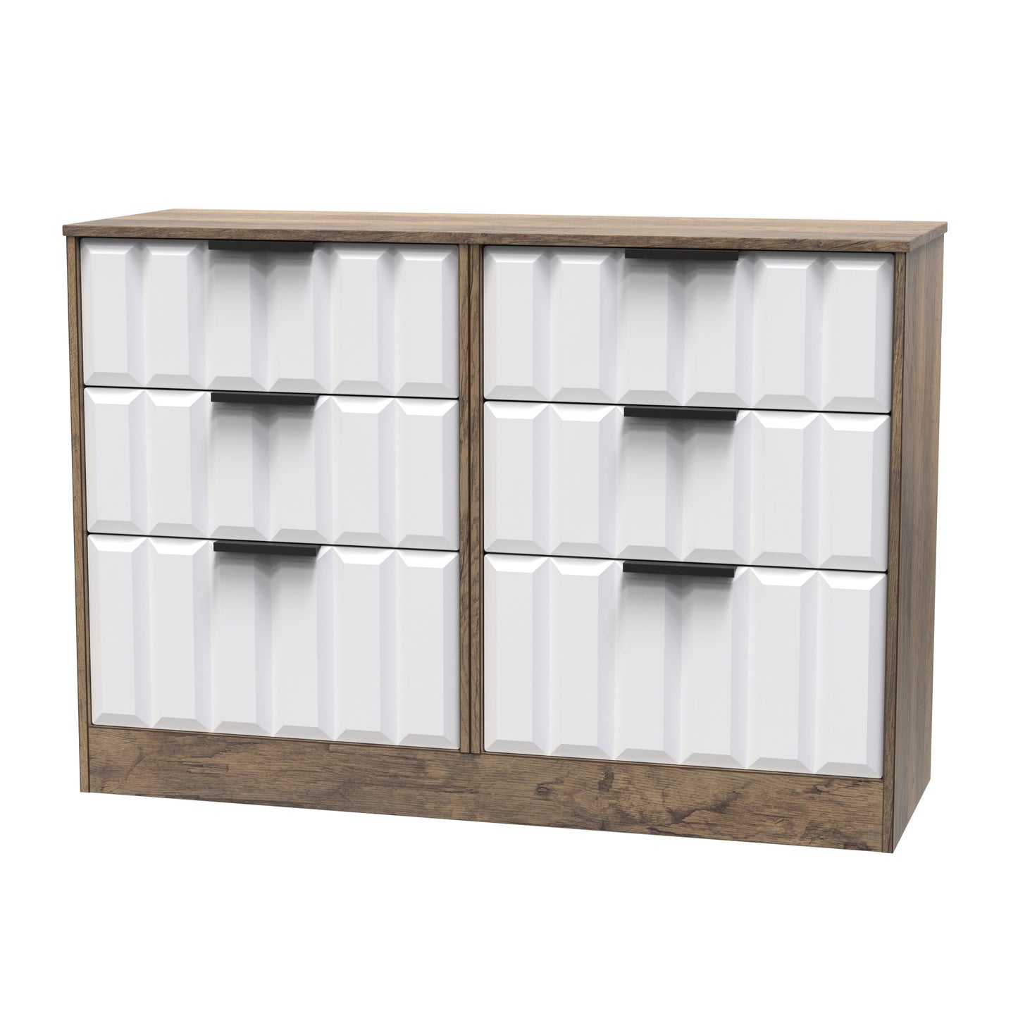 New York C Large Chest of Drawers White & Vintage Oak 6 Drawers 115cm