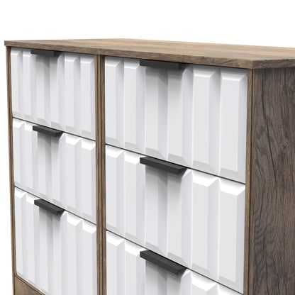 New York C Large Chest of Drawers White & Vintage Oak 6 Drawers 115cm