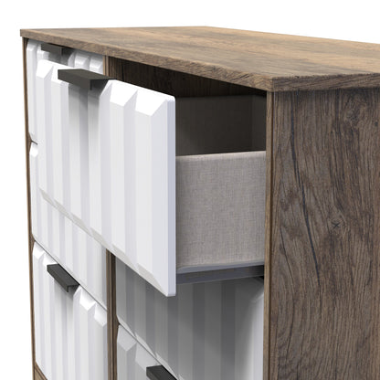 New York C Large Chest of Drawers White & Vintage Oak 6 Drawers 115cm