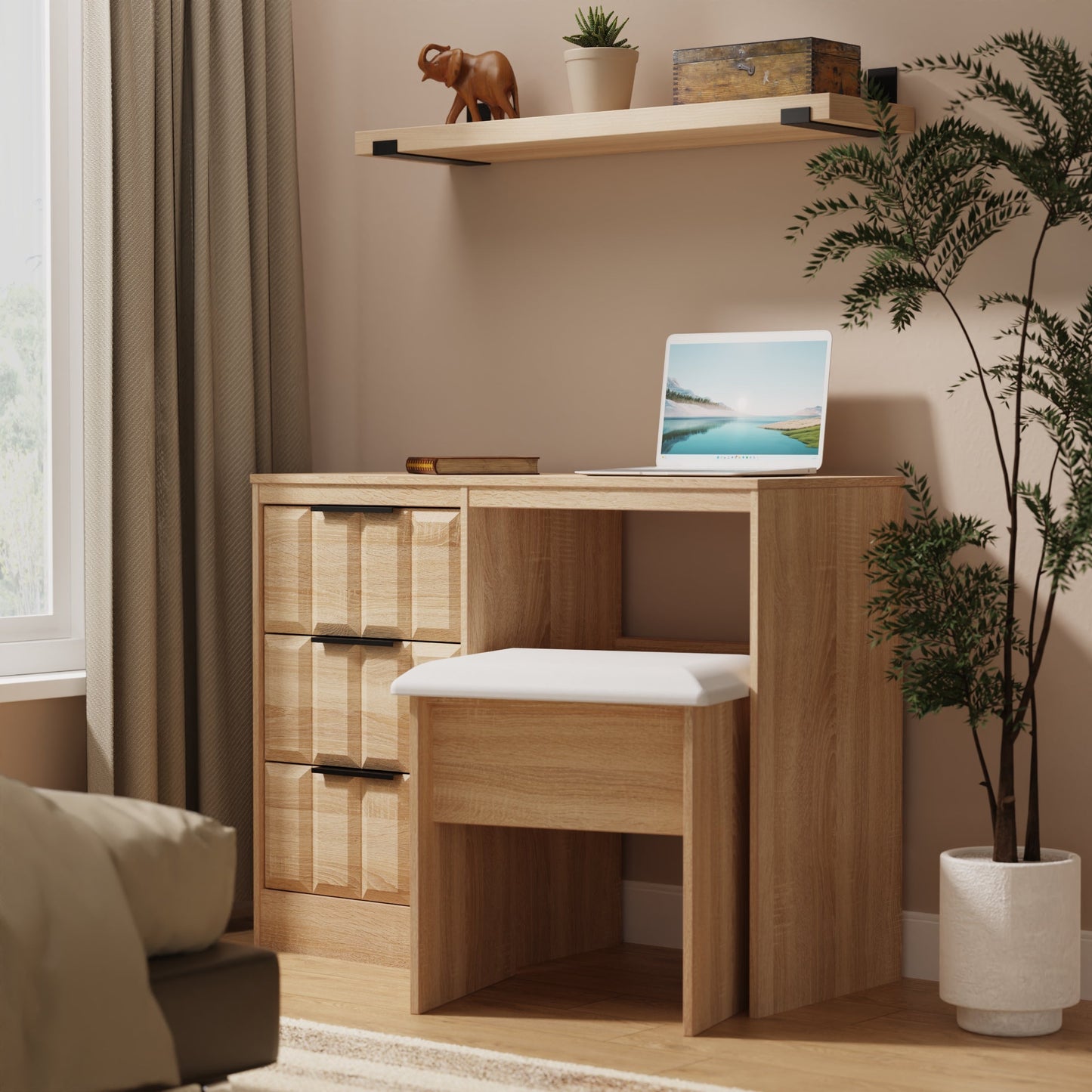 New York C Desk Light Oak 3 Drawers 97cm