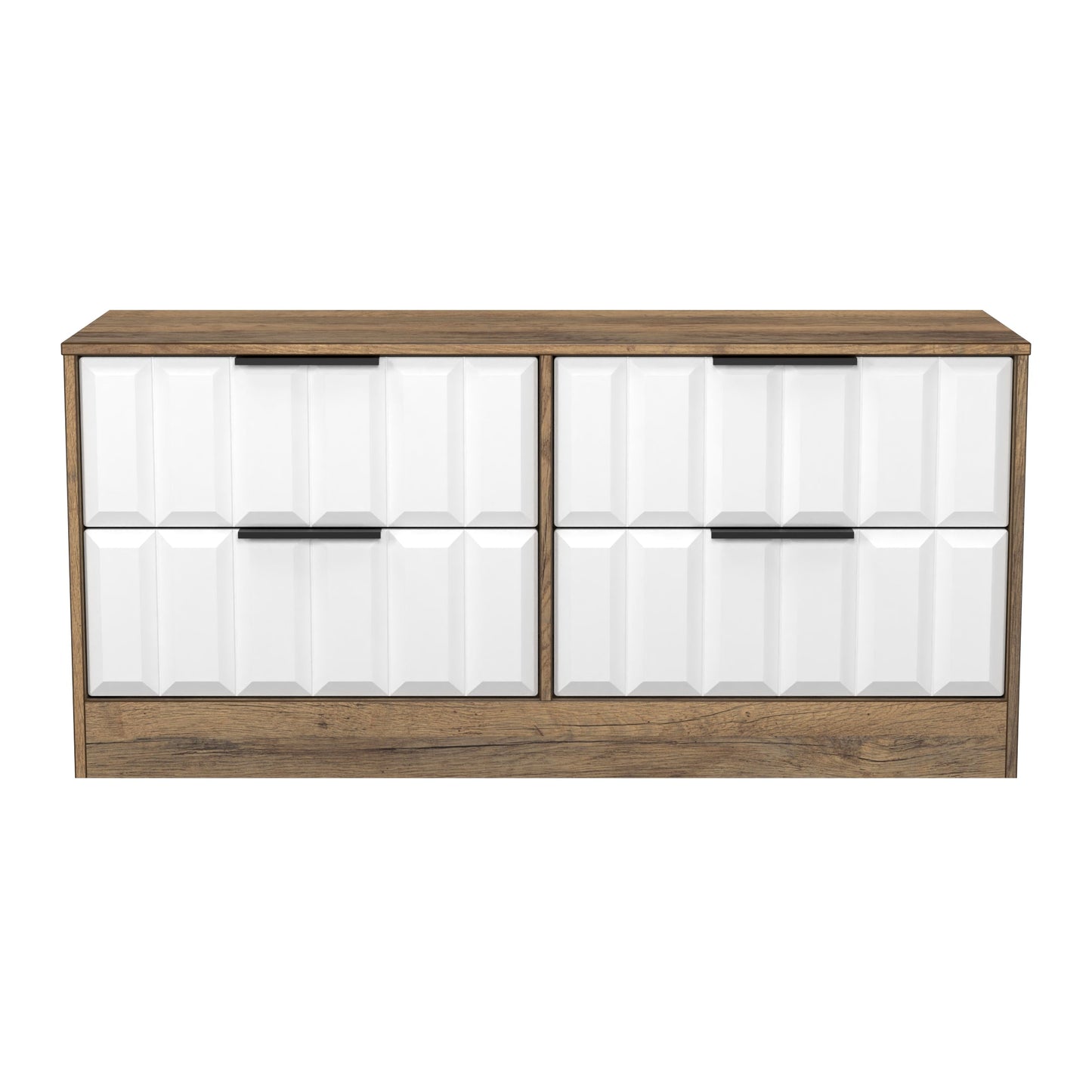 New York C Large Chest of Drawers White & Vintage Oak 4 Drawers 115cm