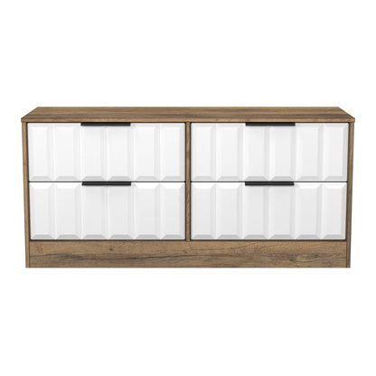 New York C Large Chest of Drawers White & Vintage Oak 4 Drawers 115cm