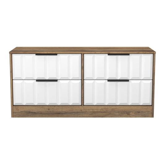 New York C Large Chest of Drawers White & Vintage Oak 4 Drawers 115cm