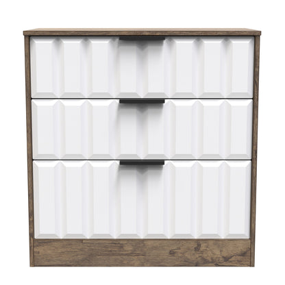 New York C Chest of Drawers White & Vintage Oak 3 Drawers 77cm