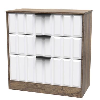 New York C Chest of Drawers White & Vintage Oak 3 Drawers 77cm