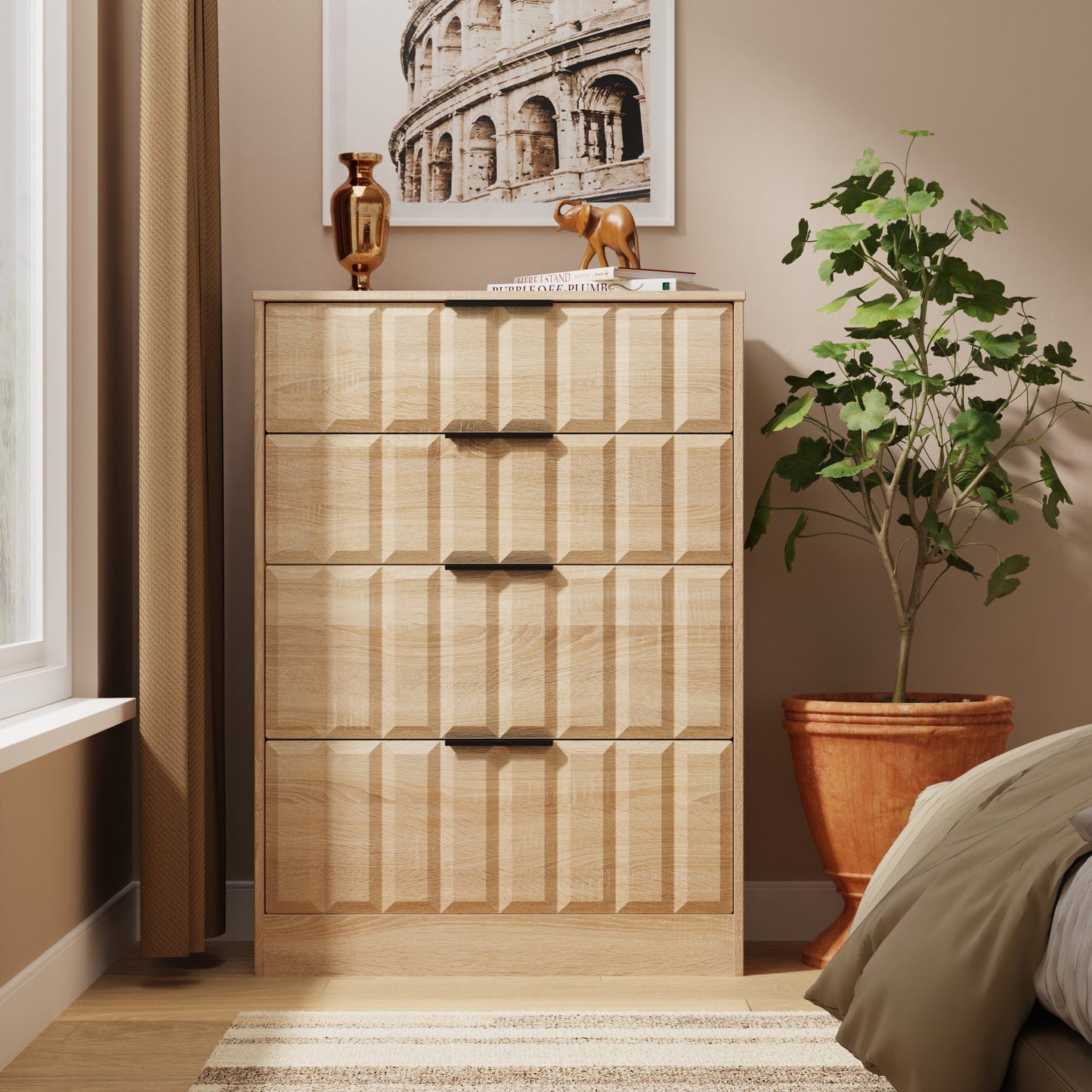 New York C Tall Chest of Drawers Light Oak 4 Drawers 77cm