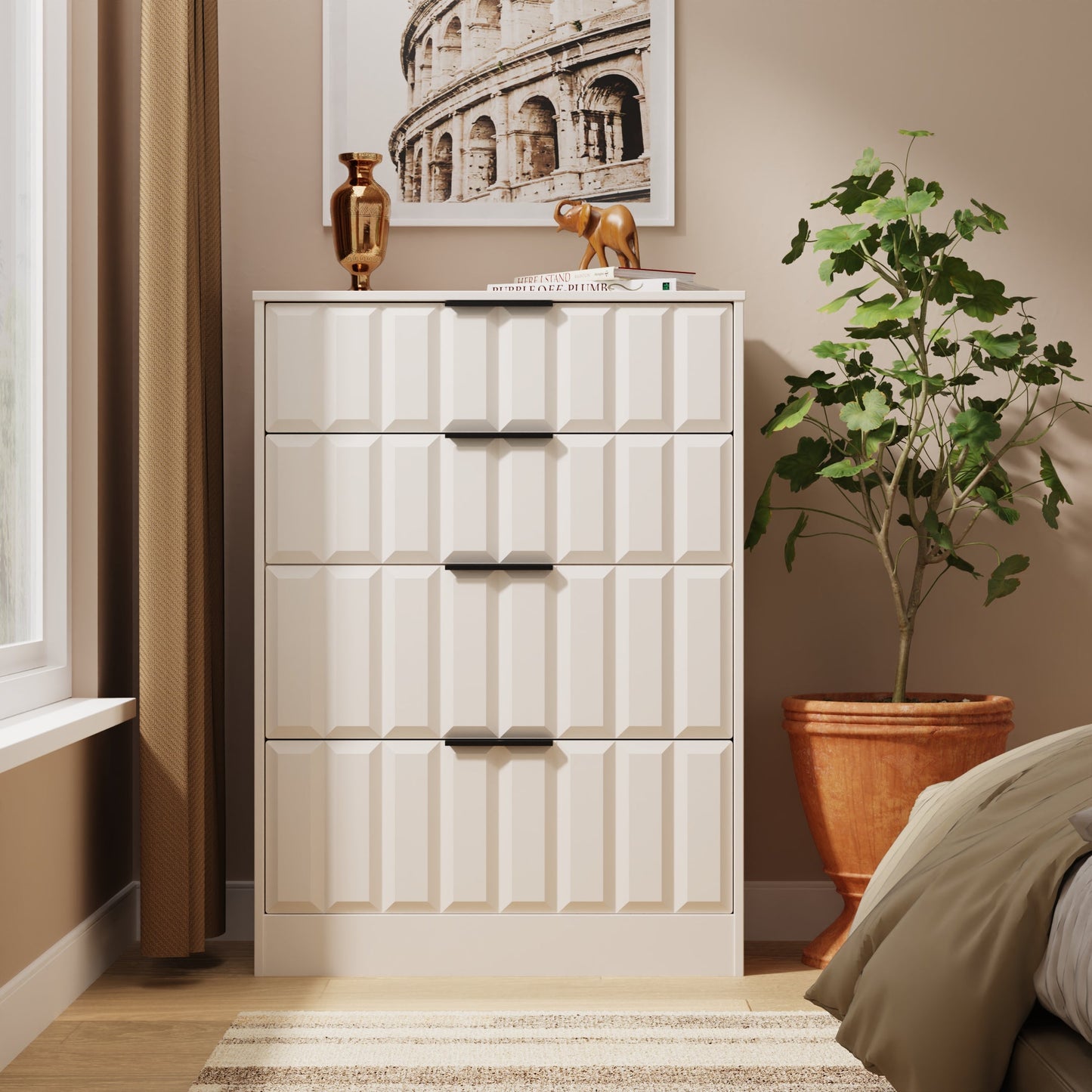 New York C Tall Chest of Drawers Off-white 4 Drawers 77cm