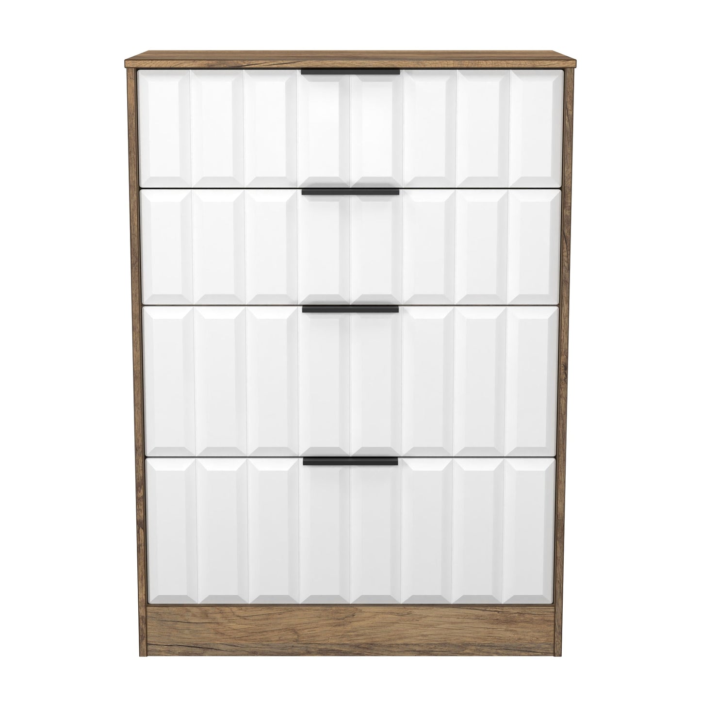 New York C Tall Chest of Drawers White & Vintage Oak 4 Drawers 77cm