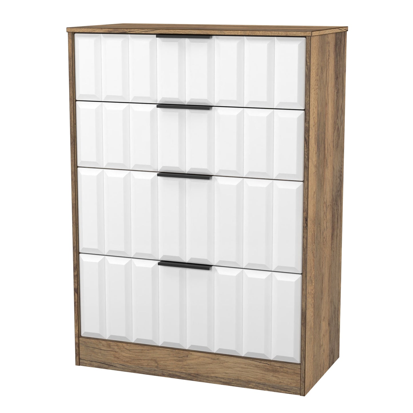 New York C Tall Chest of Drawers White & Vintage Oak 4 Drawers 77cm