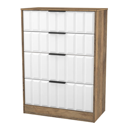 New York C Tall Chest of Drawers White & Vintage Oak 4 Drawers 77cm