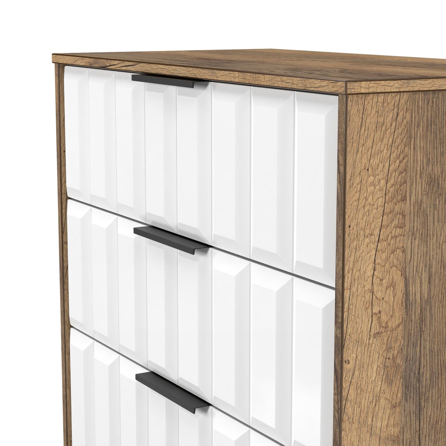 New York C Tall Chest of Drawers White & Vintage Oak 4 Drawers 77cm