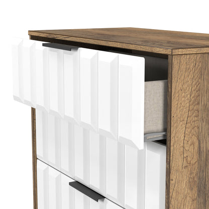 New York C Tall Chest of Drawers White & Vintage Oak 4 Drawers 77cm