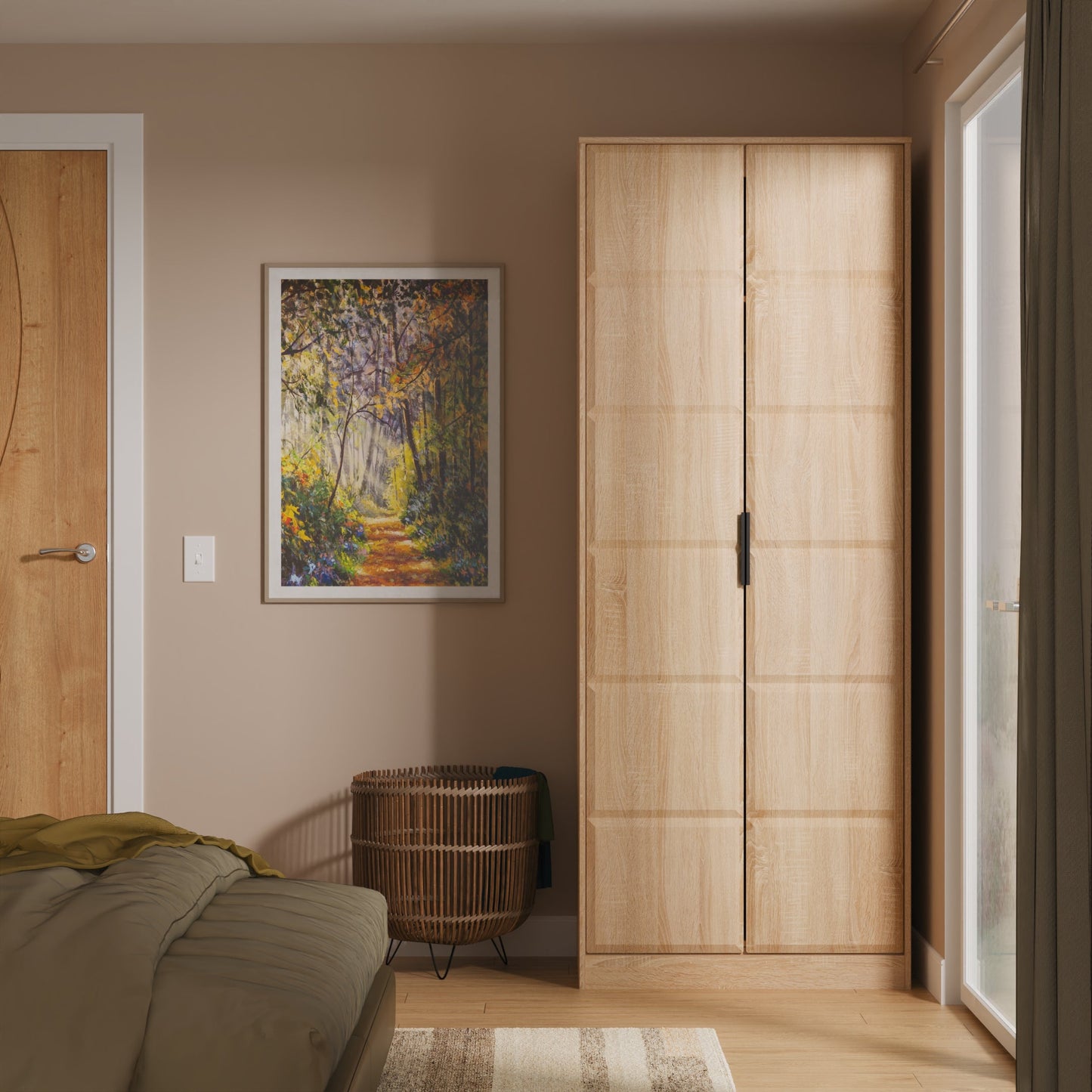 New York C Tall Wardrobe Light Oak 2 Doors 1 Shelf 77cm