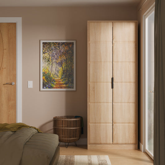 New York C Tall Wardrobe Light Oak 2 Doors 1 Shelf 77cm