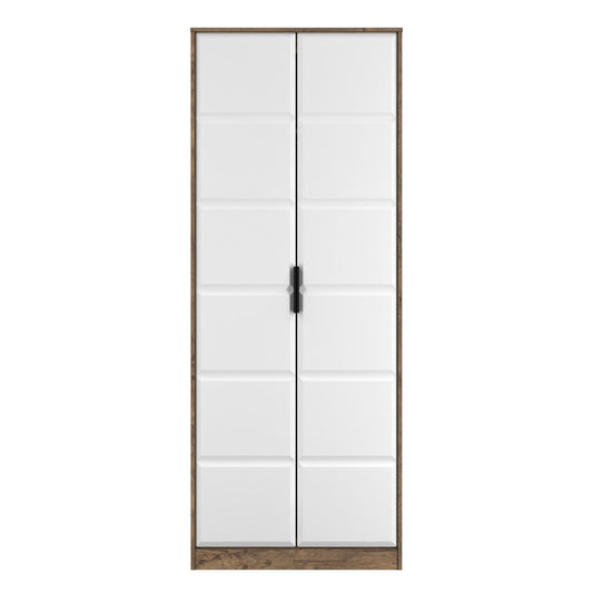 New York C Tall Wardrobe White & Vintage Oak 2 Doors 1 Shelf 77cm