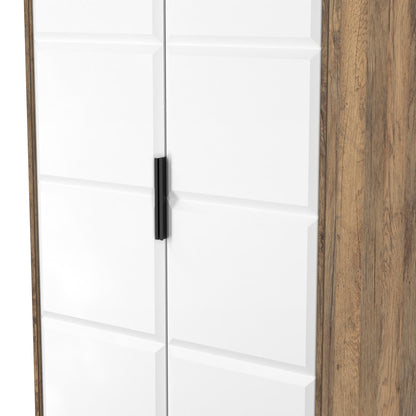New York C Tall Wardrobe White & Vintage Oak 2 Doors 1 Shelf 77cm