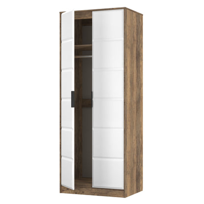 New York C Tall Wardrobe White & Vintage Oak 2 Doors 1 Shelf 77cm