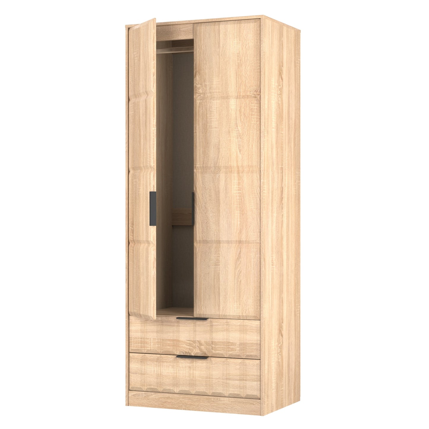 New York C Tall Wardrobe Light Oak 2 Doors 2 Drawers 77cm