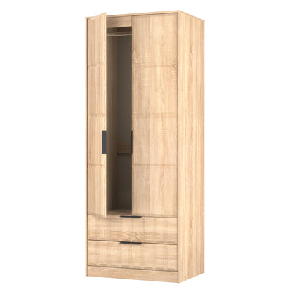 New York C Tall Wardrobe Light Oak 2 Doors 2 Drawers 77cm
