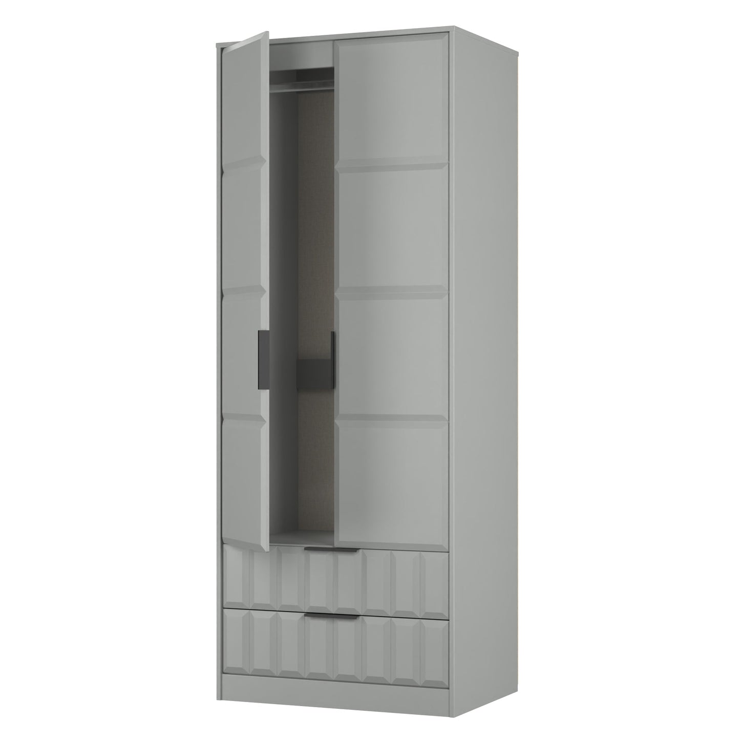 New York C Tall Wardrobe Grey 2 Doors 2 Drawers 77cm