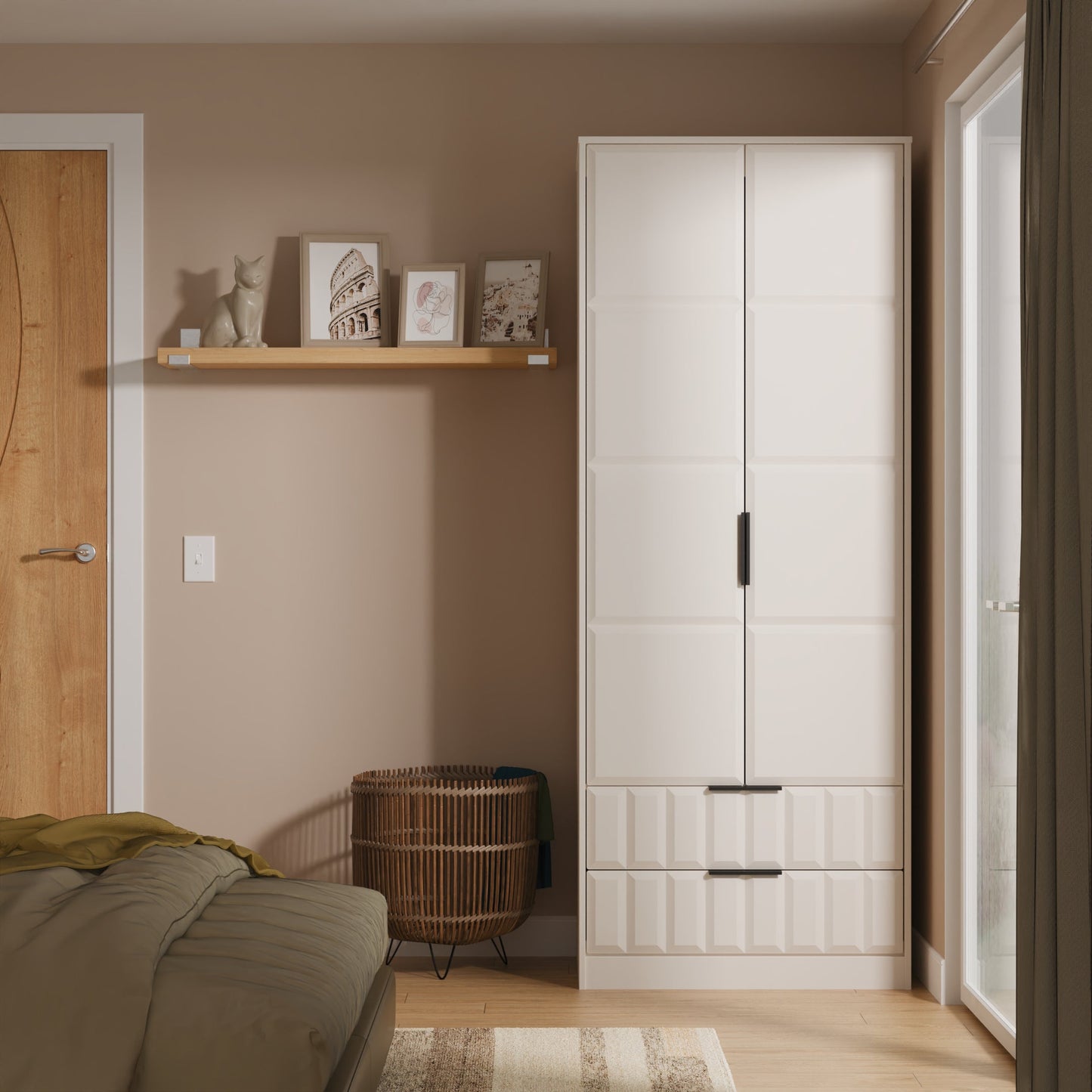 New York C Tall Wardrobe Off-white 2 Doors 2 Drawers 77cm