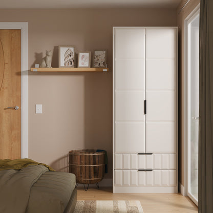 New York C Tall Wardrobe Off-white 2 Doors 2 Drawers 77cm