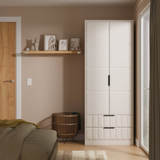 New York C Tall Wardrobe Off-white 2 Doors 2 Drawers 77cm