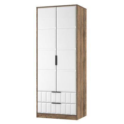 New York C Tall Wardrobe White & Vintage Oak 2 Doors 2 Drawers 77cm