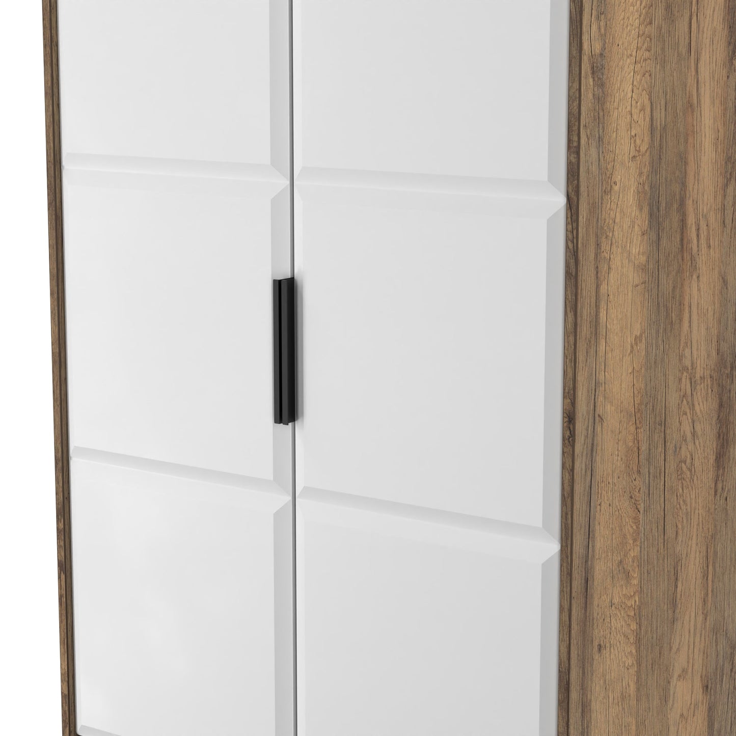 New York C Tall Wardrobe White & Vintage Oak 2 Doors 2 Drawers 77cm