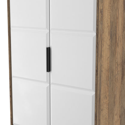 New York C Tall Wardrobe White & Vintage Oak 2 Doors 2 Drawers 77cm