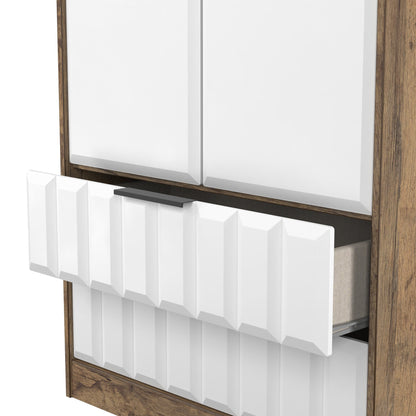 New York C Tall Wardrobe White & Vintage Oak 2 Doors 2 Drawers 77cm