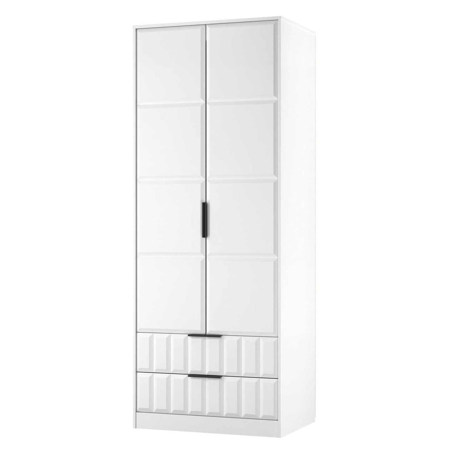 New York C Tall Wardrobe White 2 Doors 2 Drawers 77cm