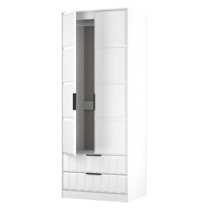 New York C Tall Wardrobe White 2 Doors 2 Drawers 77cm