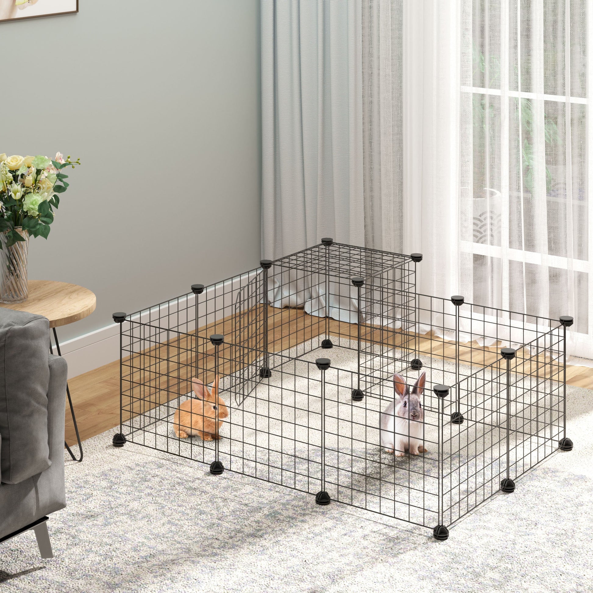 PawHut Pet Playpen w/ Door Customisable Fence for Guinea Pigs Chinchillas Hedgehogs - Black Primary Image