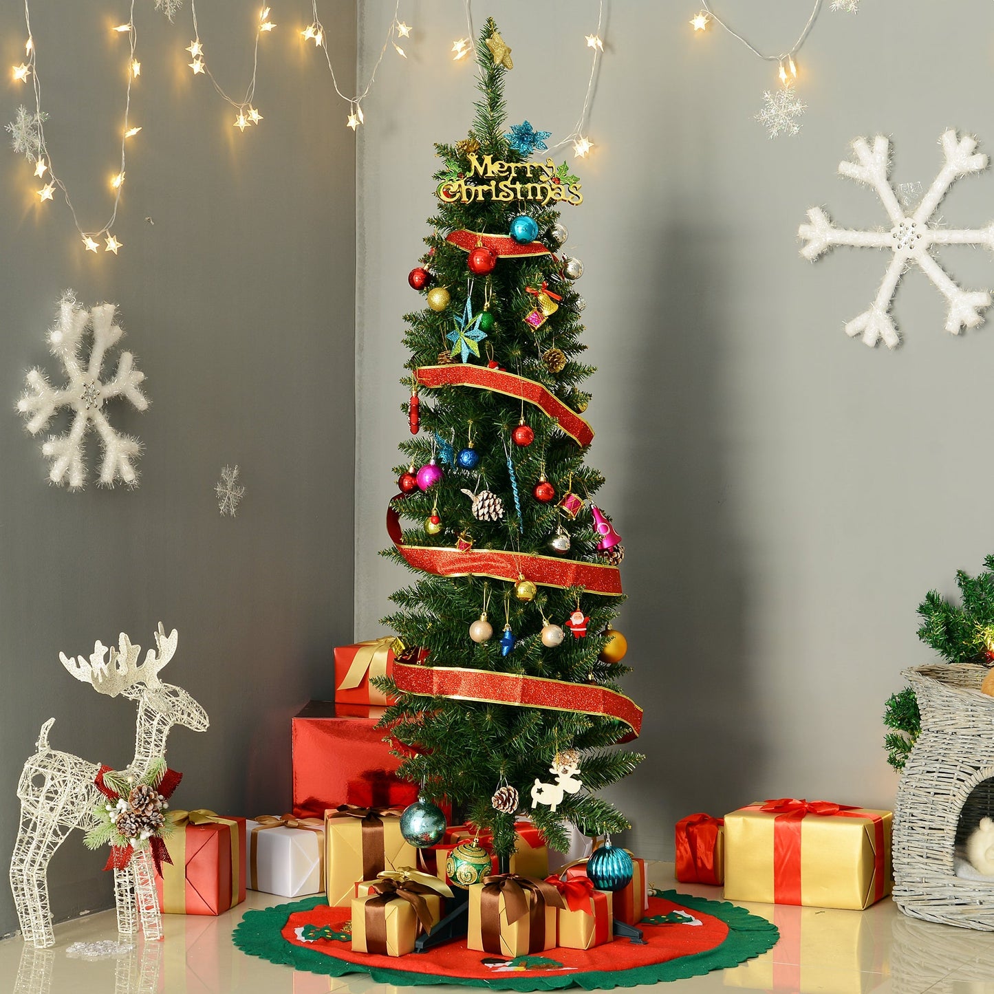 5 Foot Artificial Pine Pencil Slim Tall Christmas Tree with 294 Branch Tips Xmas Holiday Décor with Stand Green Primary Image