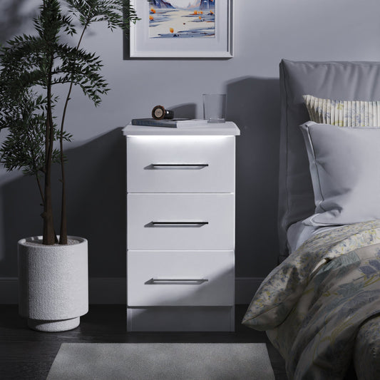 Paris Bedside Table White 3 Drawers 40cm