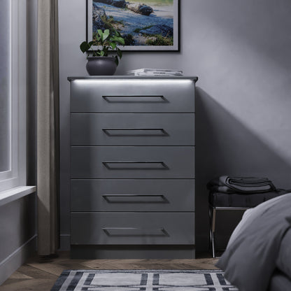 Paris Tall Chest of Drawers Grey 5 Drawers 77cm