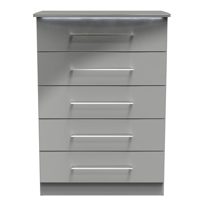 Paris Tall Chest of Drawers Grey 5 Drawers 77cm
