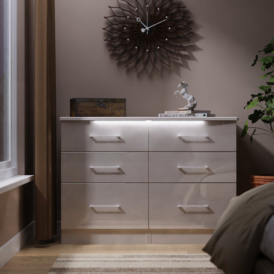 Paris Large Chest of Drawers Off-white 6 Drawers 112cm