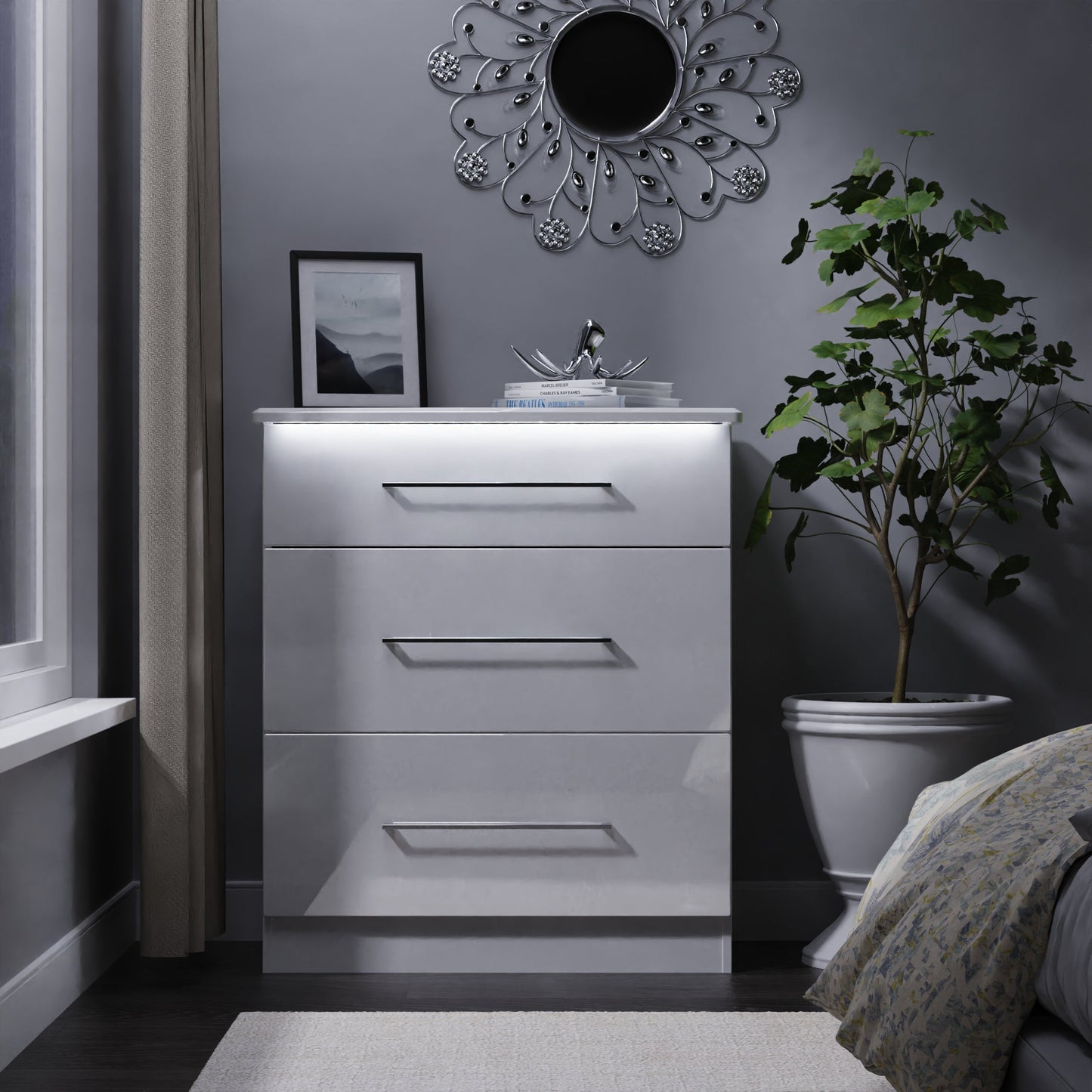 Paris Chest of Drawers White 3 Drawers 77cm
