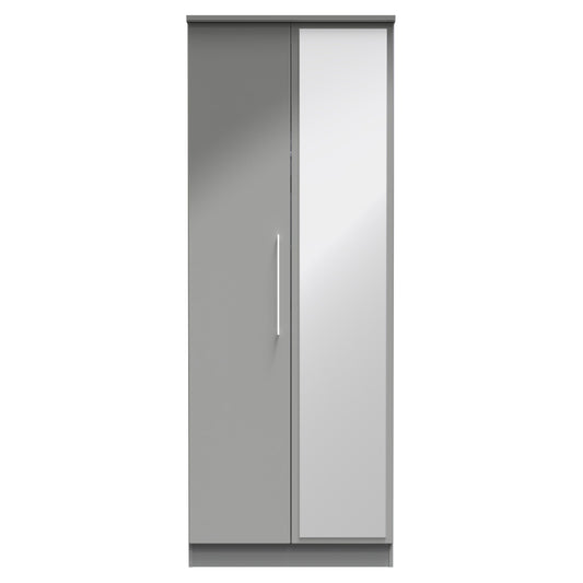 Paris Tall Mirror Wardrobe Grey 1 Shelf 74cm