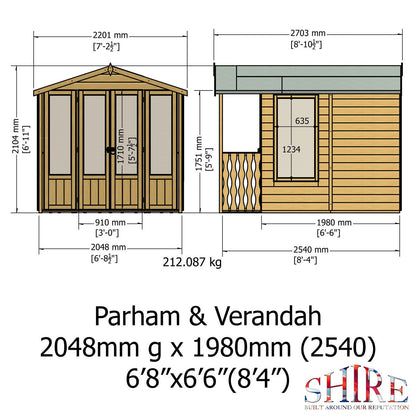 Shire Parham 8' 4" x 6' 8" Apex Summerhouse - Premium Dip Treated Shiplap
